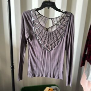 Buckle beaded long sleeve top